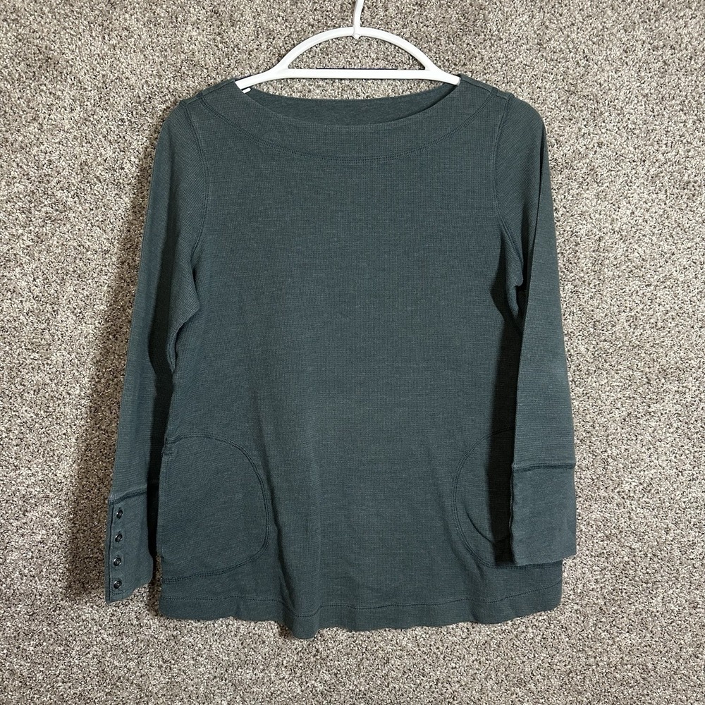 J. Jill Top Women's M Waffle Knit Tunic Shirt Forest‎ Green Medium Pockets